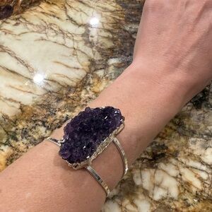 SOLD Silver Amethyst Druzy adjustable Cuff Bracelet